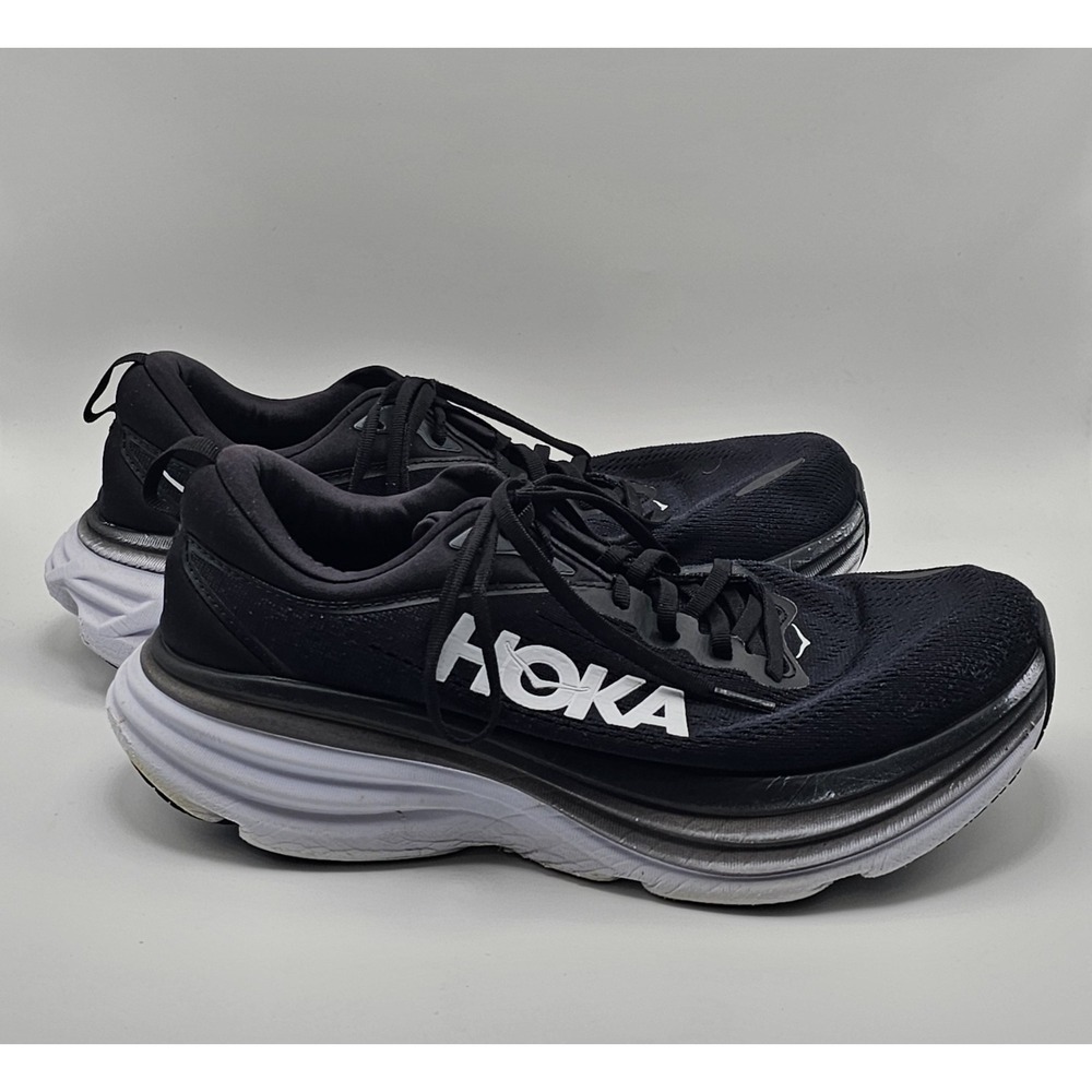 Hoka One One Men's Bondi 8 Athletic Running Shoes Size 10.5 4E Black And White